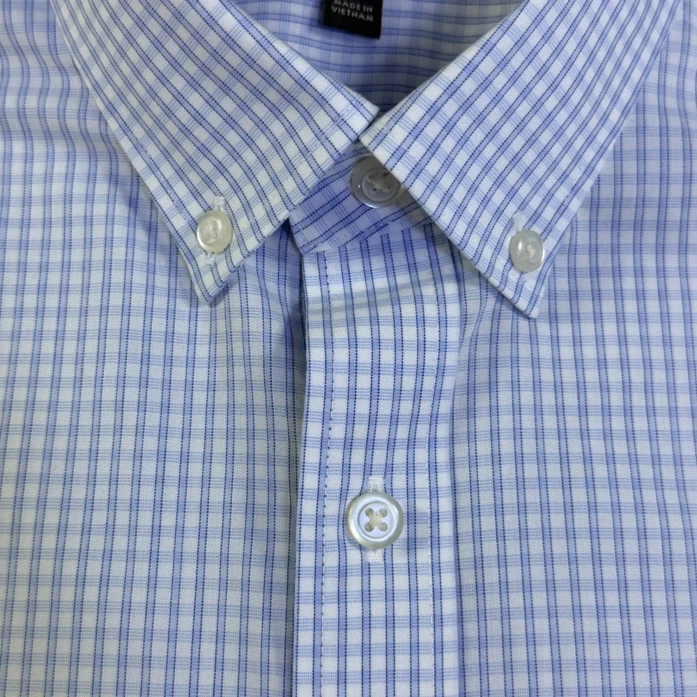 Banana Republic Mens Slim Fit Non-Iron‎ Dress Shirt Blue Gingham Check M 15-15.5